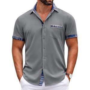 image:imageCOOFANDY Mens Short Sleeve Button Down Shirts Casual Wrinkle Free Dress Shirt Plaid Collar Summer ShirtsGrey