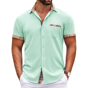 image:imageCOOFANDY Mens Short Sleeve Button Down Shirts Casual Wrinkle Free Dress Shirt Plaid Collar Summer ShirtsLight Green