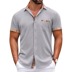 image:imageCOOFANDY Mens Short Sleeve Button Down Shirts Casual Wrinkle Free Dress Shirt Plaid Collar Summer ShirtsLight Grey