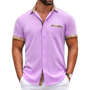 image:imageCOOFANDY Mens Short Sleeve Button Down Shirts Casual Wrinkle Free Dress Shirt Plaid Collar Summer ShirtsLight Purple