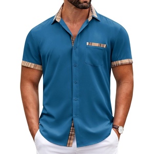 image:imageCOOFANDY Mens Short Sleeve Button Down Shirts Casual Wrinkle Free Dress Shirt Plaid Collar Summer ShirtsMidnight Blue