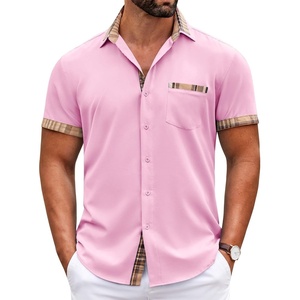 image:imageCOOFANDY Mens Short Sleeve Button Down Shirts Casual Wrinkle Free Dress Shirt Plaid Collar Summer ShirtsPink