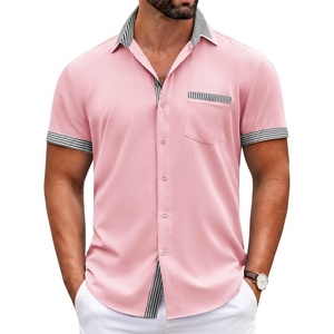 image:imageCOOFANDY Mens Short Sleeve Button Down Shirts Casual Wrinkle Free Dress Shirt Plaid Collar Summer ShirtsPinkstripe