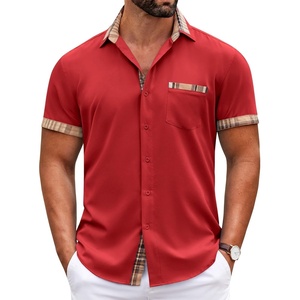 image:imageCOOFANDY Mens Short Sleeve Button Down Shirts Casual Wrinkle Free Dress Shirt Plaid Collar Summer ShirtsRed