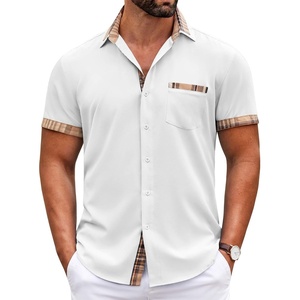 image:imageCOOFANDY Mens Short Sleeve Button Down Shirts Casual Wrinkle Free Dress Shirt Plaid Collar Summer ShirtsWhite