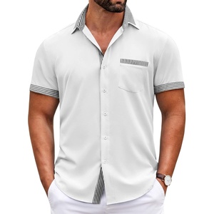 image:imageCOOFANDY Mens Short Sleeve Button Down Shirts Casual Wrinkle Free Dress Shirt Plaid Collar Summer ShirtsWhitestripe