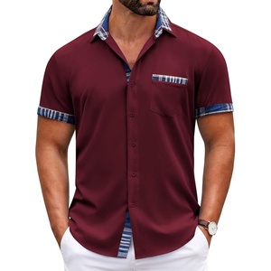 image:imageCOOFANDY Mens Short Sleeve Button Down Shirts Casual Wrinkle Free Dress Shirt Plaid Collar Summer ShirtsWine Red