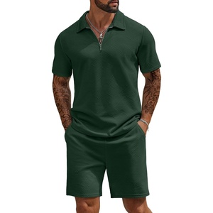 image:imageCOOFANDY Mens Tracksuit Casual 2 Piece Quarter Zip Polo Shirt and Shorts Set Athletic Jogging Sports OutfitsDark Green