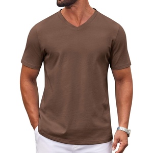 image:imageCOOFANDY Mens V Neck T Shirts 100 Cotton Tee Shirt Plain Short Sleeve Casual ShirtsBrown
