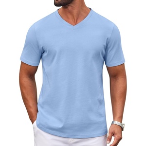 image:imageCOOFANDY Mens V Neck T Shirts 100 Cotton Tee Shirt Plain Short Sleeve Casual ShirtsLight Blue
