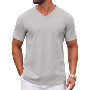 image:imageCOOFANDY Mens V Neck T Shirts 100 Cotton Tee Shirt Plain Short Sleeve Casual ShirtsLight Grey
