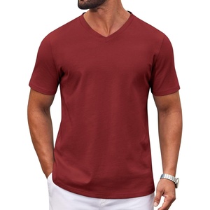 image:imageCOOFANDY Mens V Neck T Shirts 100 Cotton Tee Shirt Plain Short Sleeve Casual ShirtsWine Red