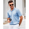 image:imageCOOFANDY Mens Knit Polo Shirt Short Sleeve Vintage Textured Casual Golf Shirts Summer Beach TopLight Blue