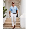 image:imageCOOFANDY Mens Knit Polo Shirt Short Sleeve Vintage Textured Casual Golf Shirts Summer Beach TopLight Blue