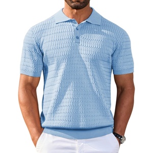 image:imageCOOFANDY Mens Knit Polo Shirt Short Sleeve Vintage Textured Casual Golf Shirts Summer Beach TopLight Blue