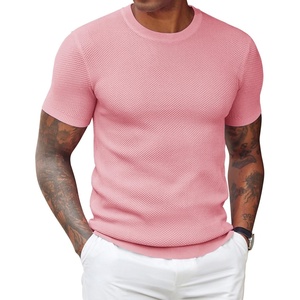 image:imageCOOFANDY Mens T Shirts Casual Short Sleeve Crewneck Shirts Solid Textured Knit Pullover TeesPale Coral