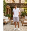 image:imageCOOFANDY Mens Casual Cotton Linen Shorts Elastic Waist Drawstring Shorts Summer Beach VacationLight Grey