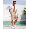 image:imageCOOFANDY Mens Casual Cotton Linen Shorts Elastic Waist Drawstring Shorts Summer Beach VacationLight Khaki