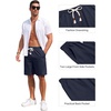 image:imageCOOFANDY Mens Casual Cotton Linen Shorts Elastic Waist Drawstring Shorts Summer Beach VacationNavy Blue