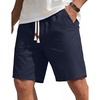 image:imageCOOFANDY Mens Casual Cotton Linen Shorts Elastic Waist Drawstring Shorts Summer Beach VacationNavy Blue
