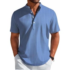 image:imageCOOFANDY Mens Henley Shirt Short Sleeve Casual TShirt Summer Beach Hippie Henley Tee ShirtBlue  Striped
