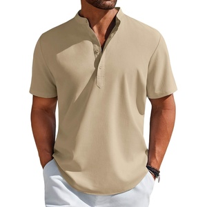 image:imageCOOFANDY Mens Henley Shirt Short Sleeve Casual TShirt Summer Beach Hippie Henley Tee ShirtLight Khaki