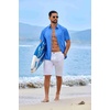 image:imageCOOFANDY Mens Button Down Short Sleeve Shirt Casual Cotton Summer Beach Wedding Linen Shirts with PocketBlue