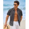 image:imageCOOFANDY Mens Button Down Short Sleeve Shirt Casual Cotton Summer Beach Wedding Linen Shirts with PocketDark Grey