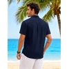 image:imageCOOFANDY Mens Button Down Short Sleeve Shirt Casual Cotton Summer Beach Wedding Linen Shirts with PocketNavy Blue