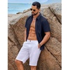image:imageCOOFANDY Mens Button Down Short Sleeve Shirt Casual Cotton Summer Beach Wedding Linen Shirts with PocketNavy Blue