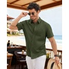 image:imageCOOFANDY Mens Button Down Short Sleeve Shirt Casual Cotton Summer Beach Wedding Linen Shirts with PocketOlive Green