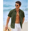 image:imageCOOFANDY Mens Button Down Short Sleeve Shirt Casual Cotton Summer Beach Wedding Linen Shirts with PocketOlive Green