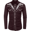 image:imageCOOFANDY Mens Western Shirts Long Sleeve Embroideres Cowboy Shirts Casual Button Down ShirtWine Redwhite