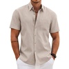 image:imageCOOFANDY Mens Button Down Short Sleeve Shirt Casual Cotton Summer Beach Wedding Linen Shirts with PocketKhaki