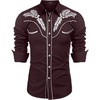 image:imageCOOFANDY Mens Western Shirts Long Sleeve Embroideres Cowboy Shirts Casual Button Down ShirtWine Redwhite