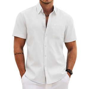 image:imageCOOFANDY Mens Button Down Short Sleeve Shirt Casual Cotton Summer Beach Wedding Linen Shirts with Pocket01white