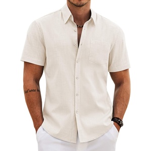 image:imageCOOFANDY Mens Button Down Short Sleeve Shirt Casual Cotton Summer Beach Wedding Linen Shirts with PocketBeige