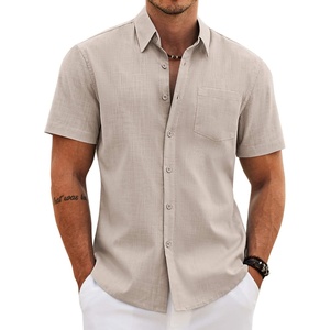 image:imageCOOFANDY Mens Button Down Short Sleeve Shirt Casual Cotton Summer Beach Wedding Linen Shirts with PocketKhaki