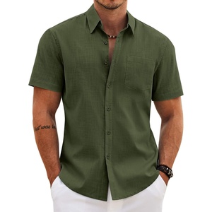 image:imageCOOFANDY Mens Button Down Short Sleeve Shirt Casual Cotton Summer Beach Wedding Linen Shirts with PocketOlive Green