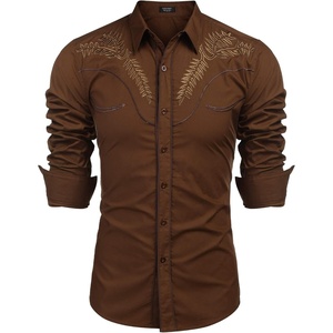 image:imageCOOFANDY Mens Western Shirts Long Sleeve Embroideres Cowboy Shirts Casual Button Down Shirt01coffeepattern1