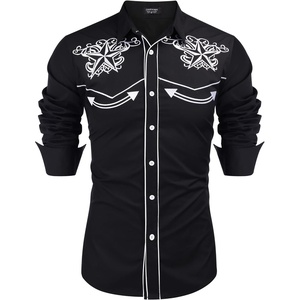 image:imageCOOFANDY Mens Western Shirts Long Sleeve Embroideres Cowboy Shirts Casual Button Down ShirtBlack  White