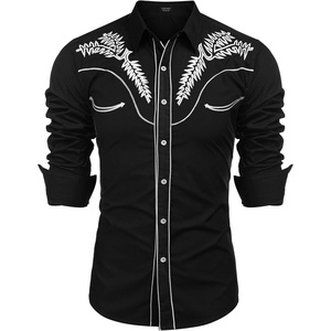image:imageCOOFANDY Mens Western Shirts Long Sleeve Embroideres Cowboy Shirts Casual Button Down ShirtBlack  Whitepattern1