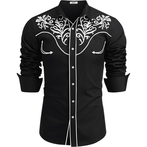 image:imageCOOFANDY Mens Western Shirts Long Sleeve Embroideres Cowboy Shirts Casual Button Down ShirtBlack Pattern 4