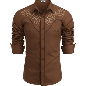 image:imageCOOFANDY Mens Western Shirts Long Sleeve Embroideres Cowboy Shirts Casual Button Down ShirtBrown Pattern 4