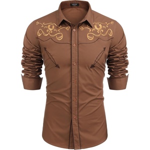 image:imageCOOFANDY Mens Western Shirts Long Sleeve Embroideres Cowboy Shirts Casual Button Down ShirtBrown Pattern3