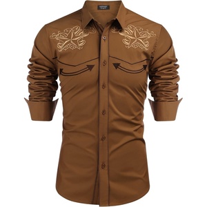 image:imageCOOFANDY Mens Western Shirts Long Sleeve Embroideres Cowboy Shirts Casual Button Down ShirtBrown Star