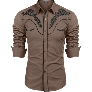 image:imageCOOFANDY Mens Western Shirts Long Sleeve Embroideres Cowboy Shirts Casual Button Down ShirtKhaki Pattern1
