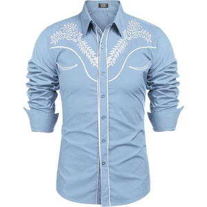 image:imageCOOFANDY Mens Western Shirts Long Sleeve Embroideres Cowboy Shirts Casual Button Down ShirtLight Blue