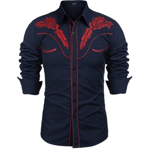 image:imageCOOFANDY Mens Western Shirts Long Sleeve Embroideres Cowboy Shirts Casual Button Down ShirtNavy Bluepattern1