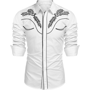 image:imageCOOFANDY Mens Western Shirts Long Sleeve Embroideres Cowboy Shirts Casual Button Down ShirtWhitepattern1